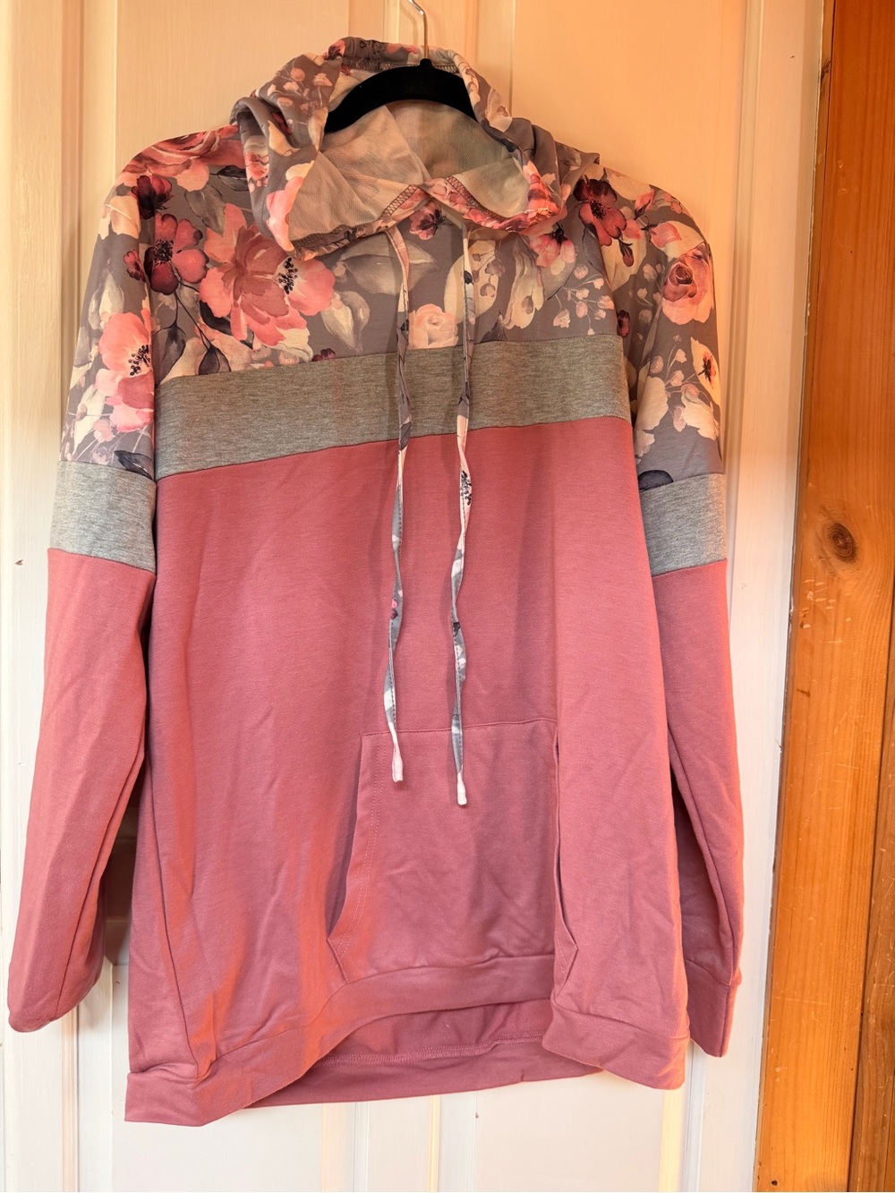 Floral Hooded Pullover Sweater - Dusty Rose